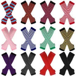 Wintermodische gestreifte Armwärmer, gestrickte weibliche Handgelenkswärmer, reine Farbe, lange fingerlose Handschuhe, Fäustlinge, Damenärmel