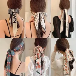 Merched Cain Chiffon Sidan Sgarff Rhuban Headband Gwallt Ties Ponytail Deiliad Bowknot Bandiau Gwallt Elastig Ar gyfer Merched Affeithwyr Gwallt
