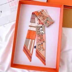 Luksus Silke Skinny Skjerf 2024 Mote Veske Håndtak Bånd Dame Heste Print Hodebånd Lite Hår Skjerf Bånd Kvinne