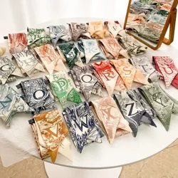 Sketch Style 26 Letter Slender Model Temperament Maliit na Scarf Mahabang Silk Scarf Hair Band All-Match na Double-Sided Streamer ng Babae