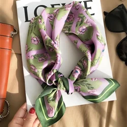 Écharpe fine en soie de luxe, ruban de poignée de sac pour dames, bandeau imprimé petit chat, petits foulards pour cheveux, mouchoir féminin, 2023