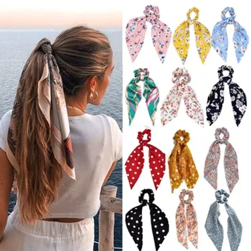 Moda lehoinabar estanpatua lazoa satinatua zinta luzea zaldi-buztana zapia ile gorbata Scrunchies Emakumeak neskak ile-banda elastikoak ile-osagarriak