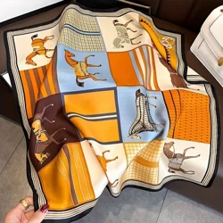 Sang Trọng In Lụa Vuông Khăn Choàng Nữ Satin Mềm Mại Ngựa Băng Đô Quấn Tóc Cổ Văn Phòng Hijab Đầu Foulard Túi Ruy Băng Quà Tặng