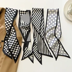 Black Printed Series Silk Scarf Hair Band Ribbon Nakatali na Buhok Mahabang Bow Vintage Satin Ribbon Neckerchief Hair Accessories