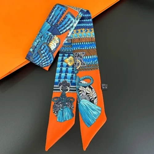 Luxus Design Print Skinny Silk Ribbon Sálak Női Puha Szatén Nyakkendő Női Hajpánt Foulard Nyak Sálak Táskakötők