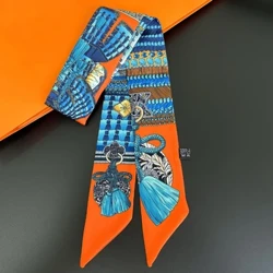 Thiết Kế Sang Trọng In Skinny Ruy Băng Khăn Choàng Cổ Cho Nữ Satin Mềm Mại Cổ Nữ Băng Đô Quấn Tóc Foulard Khăn Choàng Cổ Túi Quan Hệ