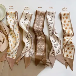 Kiʻekiʻe-Kiʻekiʻe Khaki olohelohe waihoʻoluʻu moʻo Silk Scarf Hair Band Ribbon i nakinaki ʻia i ka lauoho lōʻihi kakaka Vintage Satin Ribbon Hair Accessories