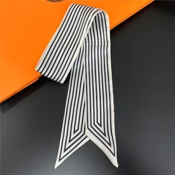 Luksus Stripe Design Print Skinny Silke Ribbon Tørklæder Kvinder Blød Satin Halsklæde Kvinde Hårbånd Foulard Neck Tørklæder Taske Gave