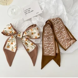 HighGrade Khaki Hubad na Kulay na Serye Silk Scarf HairBand Ribbon Nakatali na Buhok Mahabang Bow Vintage Satin Ribbon Hair Accessories Scarves