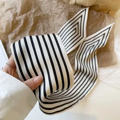 Selendang Wanita Pita Headband Printing Wraps Stripe Syal Syal Panjang Kecil Syal Sutra Gaya Korea Syal Dicetak Syal