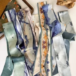 Novo estilo chinês longo tira lenço de seda bandana anel de cabelo corda retro fita feminina amarrado cabelo turbante fita tendência cocar
