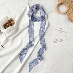 Hår Silke Satin Skjerf Kvinner Skinny Print Pannebånd Halsslips Dame Håndtak Veske Håndleddsbelte Bånd Foulard Hodeplagg Echarpe 2022 Ny