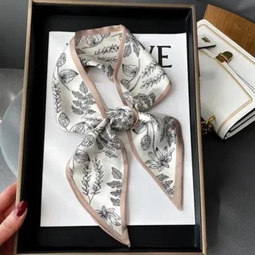 Motetrykk Hårbånd Skjerf Dame Halsslipsveske Silke Skinny Hodeskjerf Dame Foulard Floral Bands 2024 Ny