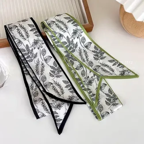 Feuille doux cou écharpe printemps bandeaux Style coréen foulards fleur imprimé écharpe femmes cheveux ruban Satin soie écharpe bandes de cheveux
