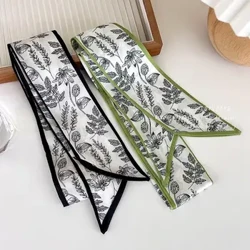 Sciarpa al collo dolce a foglia Fasce per capelli primaverili Sciarpe stile coreano Sciarpa stampata a fiori Nastro per capelli da donna Sciarpa di seta in raso Fasce per capelli