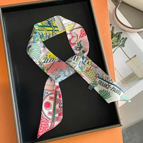 Lýuks dizaýn at çap etmek Derisi ýüpek lentaly şarf aýallar5x85cm Saç zolagy ýumşak atlas aýal Foulard gülli kellä geýilýän halta boýun