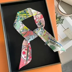 Hashamatli dizayn Ot bosmasi yupqa ipak tasma sharf Ayollar5x85cm soch bog'lami Yumshoq atlas ayol fulard gulli bosh bog'ich sumkasi bo'yin galstuklari