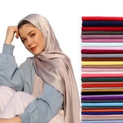 Sgarff sidan Moethus Hijab Lliw Solid Headband Benywaidd Islamaidd Head Gorchudd Lapio ar gyfer Merched Hijabs Mwslimaidd Sgarffiau Gwallt Sgarff Pen
