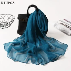 Wahine Foulard Gradient Solid Color Chiffon Georgette Scarf Bandana Elegant Long Shawl Hijab Summer Sun Protection