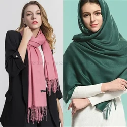2024 Fashion Musim Dingin Wanita Syal Tipis Selendang dan Wraps Wanita Solid Wanita Jilbab Stoles Panjang Kasmir Pashmina Foulard Kepala Syal
