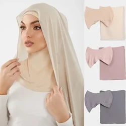 Multi Color 2pcs/Set Chiffon Hijab met hijab onder Cap Plain Rayon en Chiffon Shawl