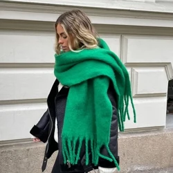 Düz Renk Kadın Kalın Şal Eşarp Kış Sıcak Moda Pashmina Atkılar Uzun Püskül Başörtüsü Çaldı Bufanda Mujer