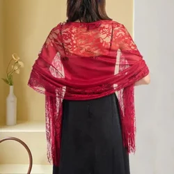 Eșarfă pentru femei Wrap Bridesmad Wrap Culoare uni Dantela Croșetat See Through Mire Shawl Wrap Croșetat Fringe Shal Eșarfă șal de nuntă