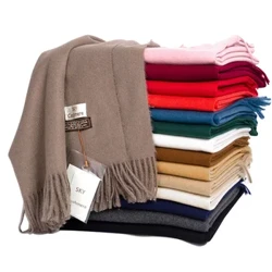 Wanita Musim Dingin Lembut Hangat Kasmir Syal Mewah Merek Wol Syal Khaki Pashmina Selendang Hitam Pria Ponco Kasmir Syal
