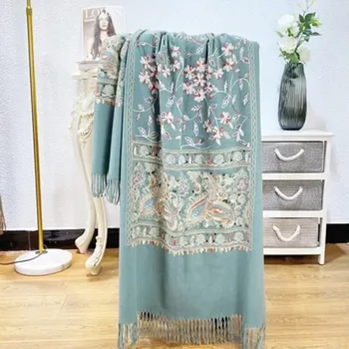 Paksendatud tikitud soe sall naistele Mitmekülgne sügis/talvine sall Kahepoolne kašmiirist pikk manteau/mantel