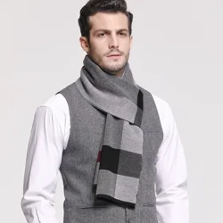 RUNMEIFA 2022 Klassisk höst & vinter Varm plädad manscarf Cashmere Wool Panama Mjukrandig lång halsduk hög kvalitet 40 färger