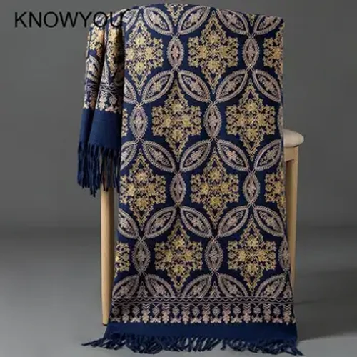 Cashmere Tiubh Te Pashmina Fillte Bróidnéireachta Óir Nua Geimhridh Mná Siollaí Fada Taisteal Scarf Inchúlaithe Lady Soft Wrap Bufanda