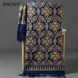 Tykk Varm Cashmere Pashmina New Winter Gold Broder Wraps Dame Langt Sjal Reise Vendbart Skjerf Lady Soft Wrap Bufanda