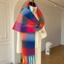 2023 Vinter tykt varmt skjerf kvinner Cashmere sjal og wraps Pashmina halstørkle Bufanda Kvinne Regnbue hårete tessel Echarpe Nytt