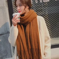 Winterschal für Damen, koreanischer langer, dicker Kaschmir, Studenten-Wollschal, Fransen, gestrickter Halsschal für Damen