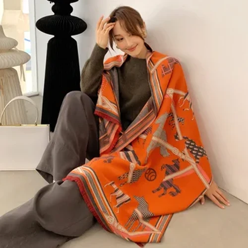 2023 Luksusmerke Ull Dame Skjerf Cashmere Stole Dyre Hest Print Skjerf Dame Vinter Varm Pashmina Teppe Wraps