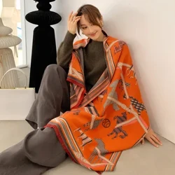 2023 Luksusmerke Ull Dame Skjerf Cashmere Stole Dyre Hest Print Skjerf Dame Vinter Varm Pashmina Teppe Wraps