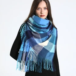 2023 Bagong Babae Simulated Cashmere Checker Scarf Warm in Winter Long Thick Cashmere Touch Tassel Fashion Color Checker Scarf