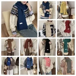 Cashmere sjal Ull skjerf Retro Letter Langt sjal Strikket skjerf Ensfarget ullskjerf Varmt skjerf jente