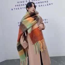 Sgarff yr Hydref Merched Enfys Gynnes Corea Siôl Cashmir Rhwygedig 2020 Merched Gaeaf Tewhau Cynnes Dwys Dros Dro yn Dwyn Hir Pashmina Hijab