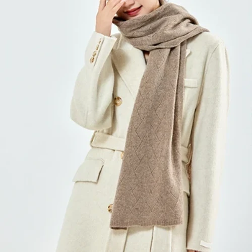 Nguyên Chất 100% Khăn Len Nữ Mùa Đông Dệt Kim Chắc Chắn Ấm Cashmere Cao Cấp Dài Khăn Choàng Thời Trang Hàn Quốc Kim Cương Rỗng Mềm Mại Quấn