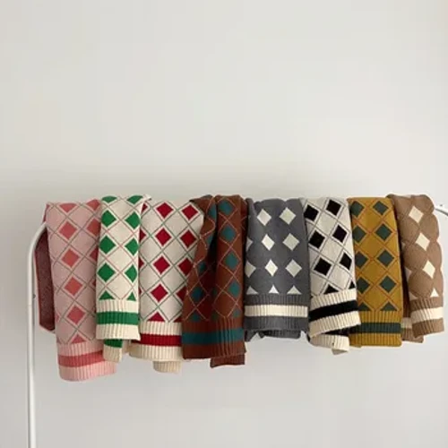 Veado jonmi estilo coreano novo inverno crianças cachecóis de malha estilo coreano engrossar quente crianças chique xadrez xale