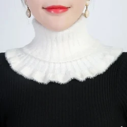 Mānoanoa imitation Mink Cashmere Bib Wahine Hāʻule/Hoʻoilo mehana ʻāʻī kiaʻi hoʻonani elastic Ruffled Fake Collar Wool Scarf