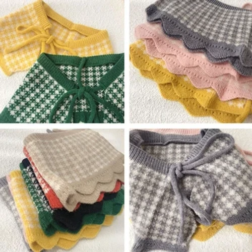Bufanda tejida para niños, chal para bebé, cuello, corbatas para niñas, bufandas a cuadros, Otoño Invierno, pañuelo de celosía para niños, babero