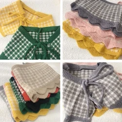 Lenço infantil de malha com gola xale, cachecol xadrez para meninas, outono e inverno, babador de pescoço