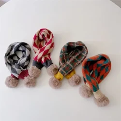 Hươu jonmi Mới Mùa Đông Phong Cách Hàn Quốc Trẻ Em Kẻ Sọc Dệt Kim Khăn Chắp Vá Bobbles Cổ Làm Dày Ấm Bé Trẻ Em Khăn Choàng