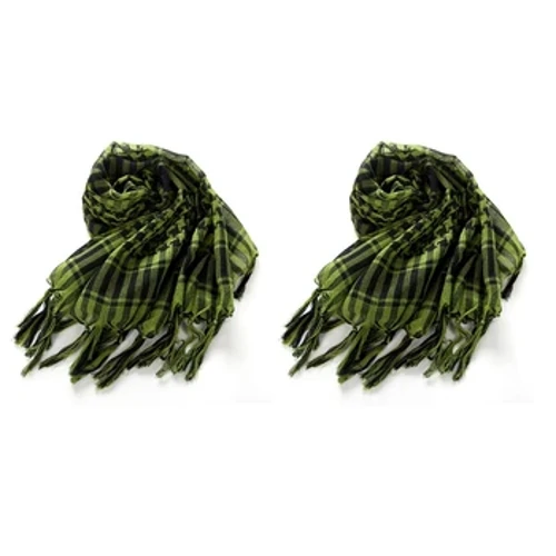 2X Khăn quàng cổ Unisex Polyester Kẻ sọc nhẹ Tua rua Sa mạc Ả Rập Shemagh, Xanh lục