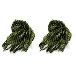 2X Écharpe unisexe en polyester léger à carreaux avec pompon arabe du désert Shemagh, vert