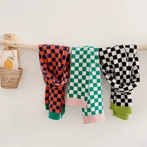Newydd Hydref Gaeaf Arddull Corea Plant Unisex Sgarffiau Gwau Plaid Babanod Cynnes Plant Clytwaith Siolau Ladinau Meddal