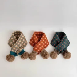 kulungu jonmi Mtindo wa Kikorea Mpya Watoto wa Majira ya baridi Watoto Wamevaa Vitambaa Vilivyochapwa Pomponi Patchwork Watoto Wachanga Waliofuma Shawl Inayo joto