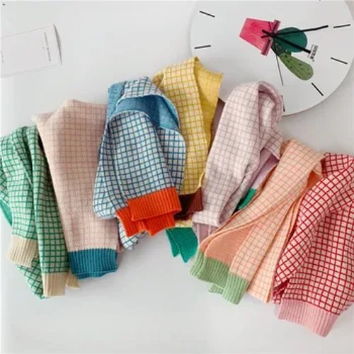 Murah Anak Laki-laki Anak Perempuan Syal Musim Dingin Hangat Patchwork Kotak-kotak Rajutan Syal Panjang Anak Syal 2-10 Tahun